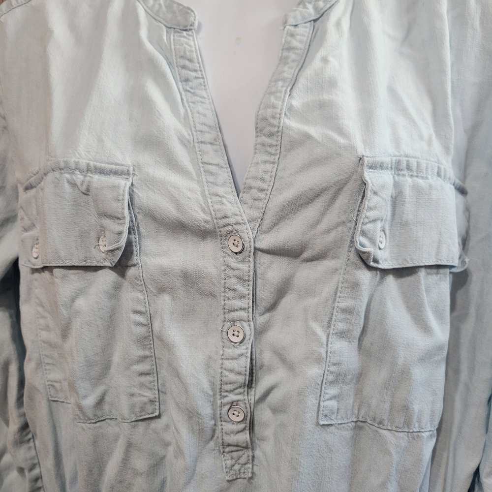 GAP Light Blue Button Up Workwear Style Dress Cinched Waist | Size Medium - Picture 4 of 12